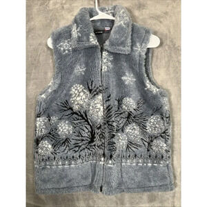 VTG Mazmania Deep Pile Fleece Vest WOMEN SMALL Snowflake Winter Sherpa Teddy 90s